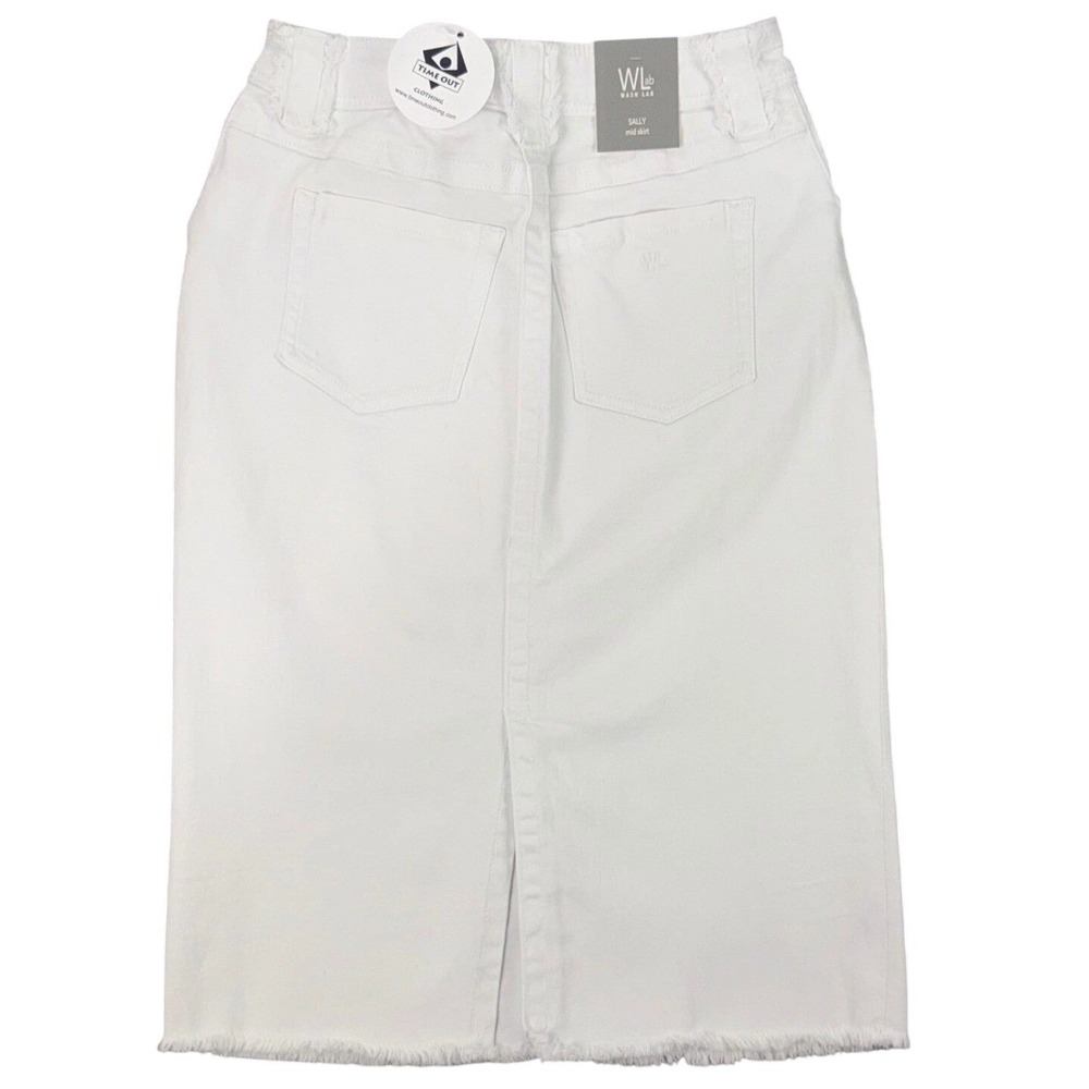 NEW Wash Lab Womens Size 25 Sally Pencil Mid Skirt White Denim Frayed Hem Casual